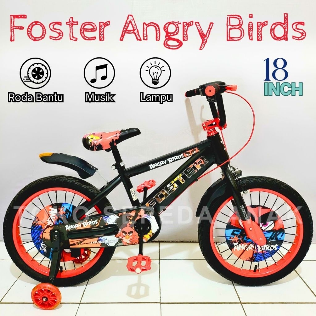FOSTER ANGRYBIRDS Sepeda Anak Laki-laki 18 Inch Ban Jumbo 3.0
