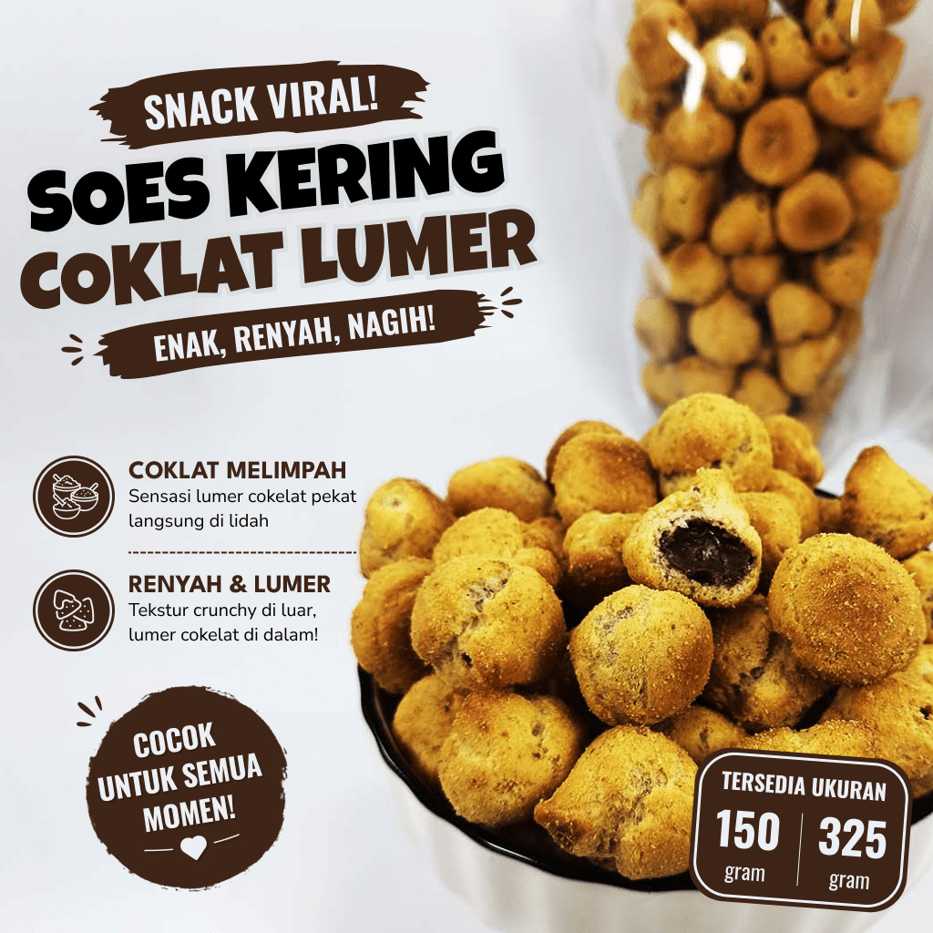 Soes Kering Coklat Lumer 150/325gr - Sus, Manis, Chocolate, Cemilan Enak