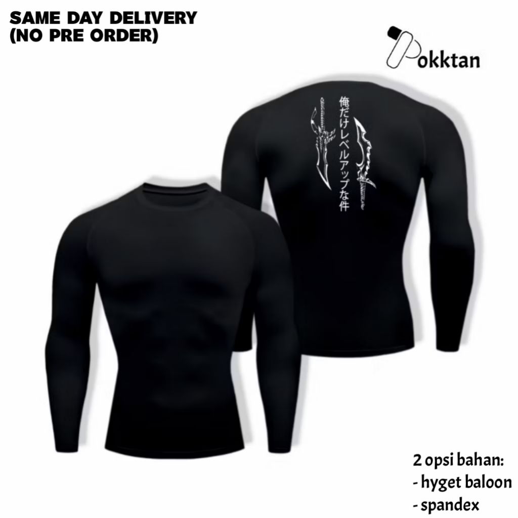 Kaos Olahraga Compression Shirt Long Sleeve Solo Leveling Sung Jinwoo dagger / Kaos Olahraga Kompres
