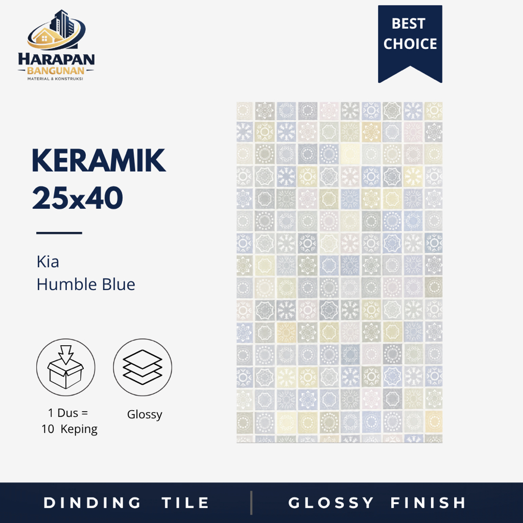 Keramik Dinding Kamar Mandi 25x40 KIA Humble Blue Keramik Glossy Biru Toilet 25 x 40