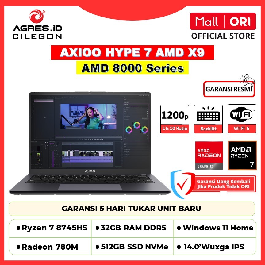 Axioo Hype 7 AMD X9 | AMD Ryzen 7 8745HS | 32GB 512GB SSD | 14.0-inch Full HD IPS | Windows 11