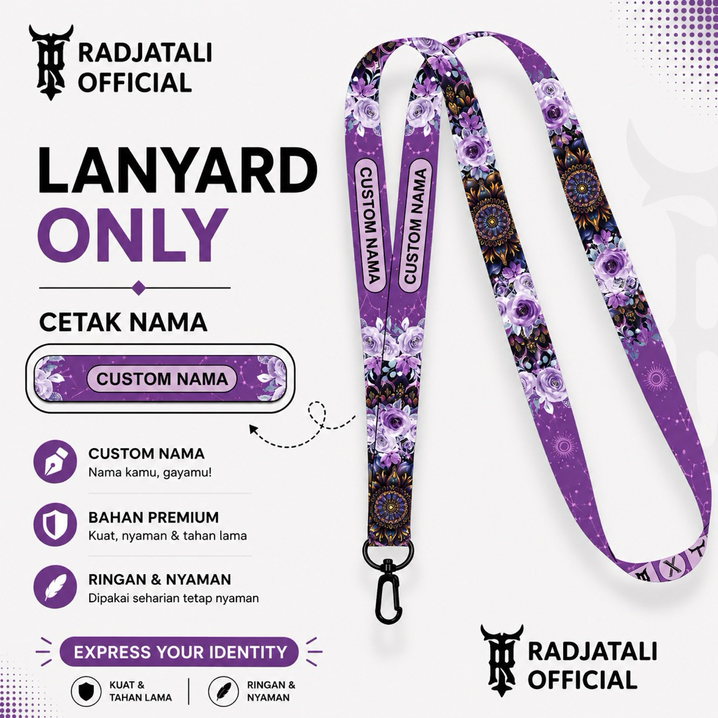 Lanyard Custom Nama Mid Night Rose Series V2 Size 1,5cm Bisa Request Nama Full Printing 2 Sisi Gantu