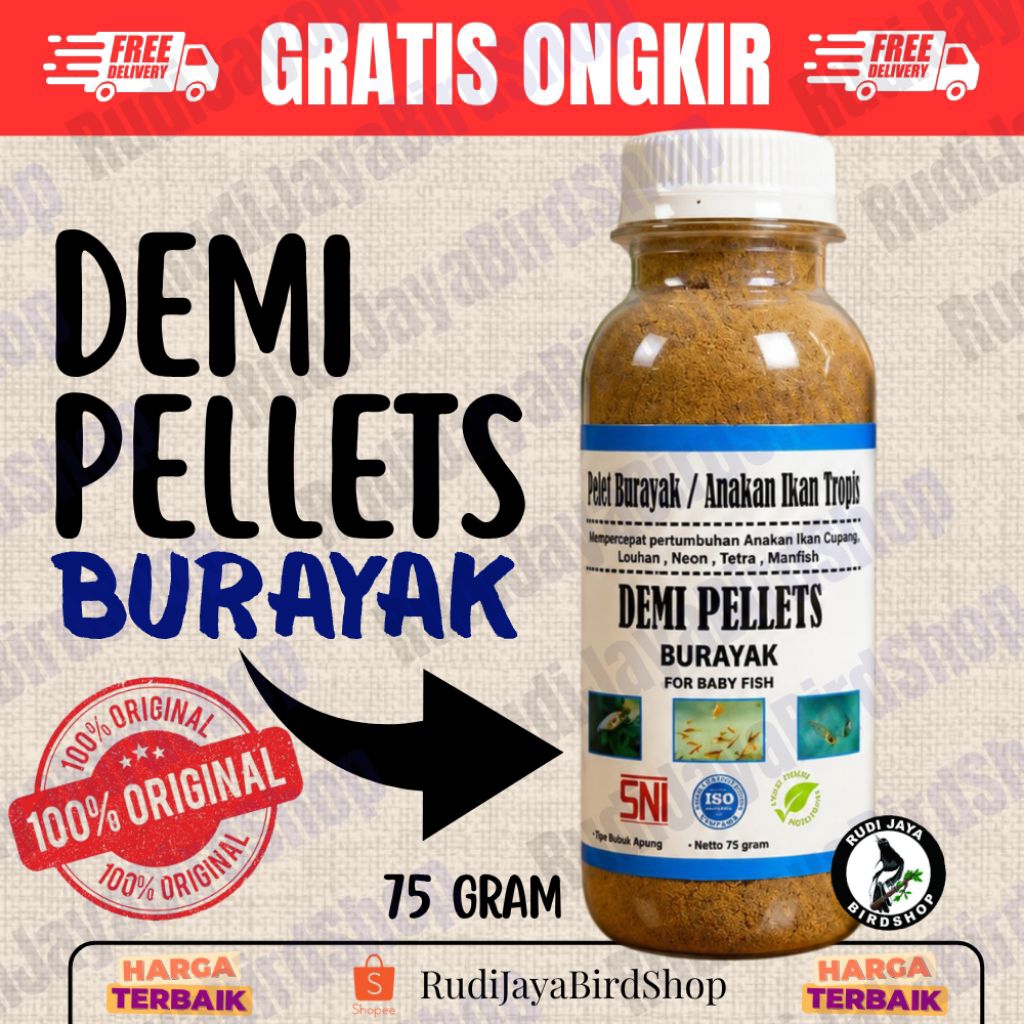 DEMI PELET BURAYAK 75 GRAM PAKAN UDANG BIBIT IKAN MAKANAN IKAN HIAS IKAN KECIL CUPANG GUPPY MOLLY