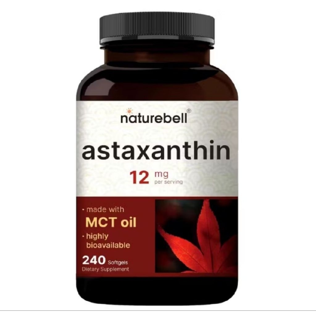 Naturebeel Astaxanthin 12mg, 240 Kapsul Lunak Astaxanthin 12mg - Antioksidan Alami untuk Kulit & Mat