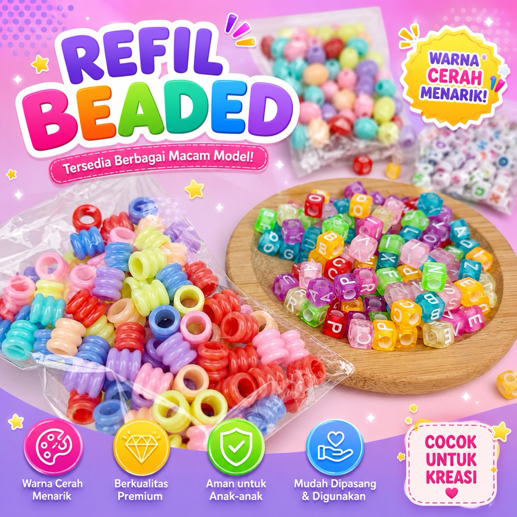 Meronce mote MANIK HURUF 20gr mote kalung/ manik alphabet/ meronce kalung gelang [EDUFUNTOYS]