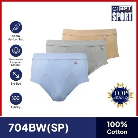 3 PCS - CD GT Man 704 BW Warna | GT Man 704 B Putih Ukuran M, L, XL JUMBO | Celana Dalam Pria 100% O
