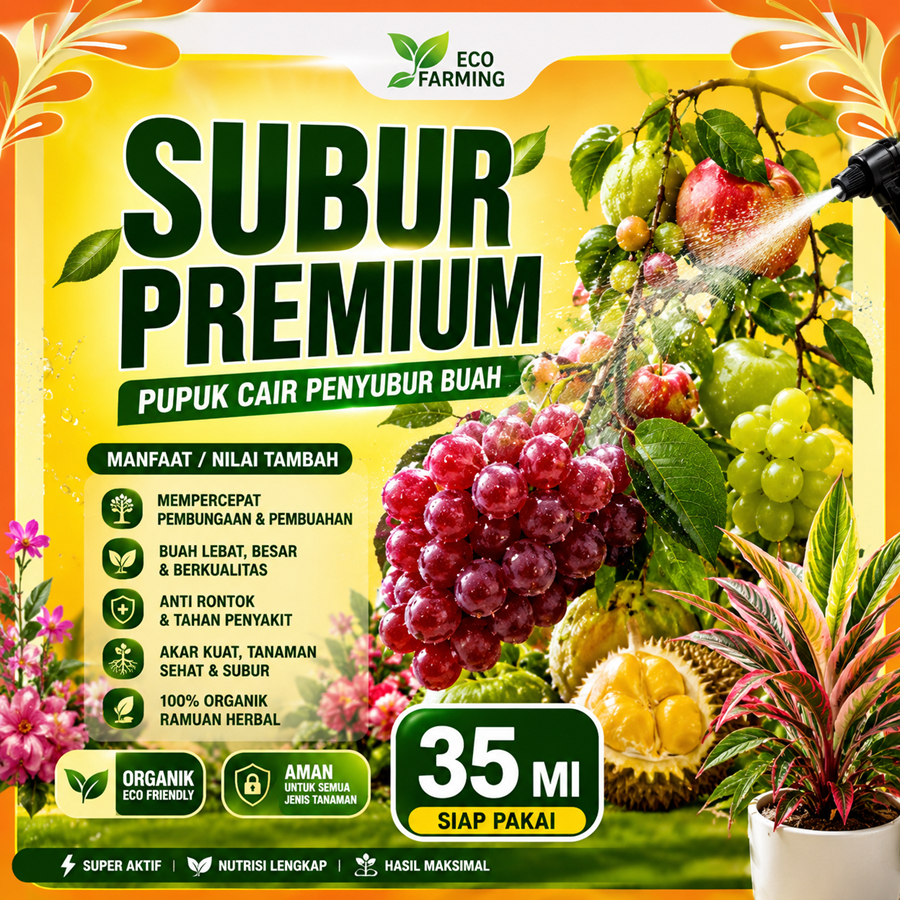 SUBUR PREMIUM 35ML / Obat Pupuk Organik Penyubur Pelebat Buah Gemuk Super Aktif Eco Farming Original