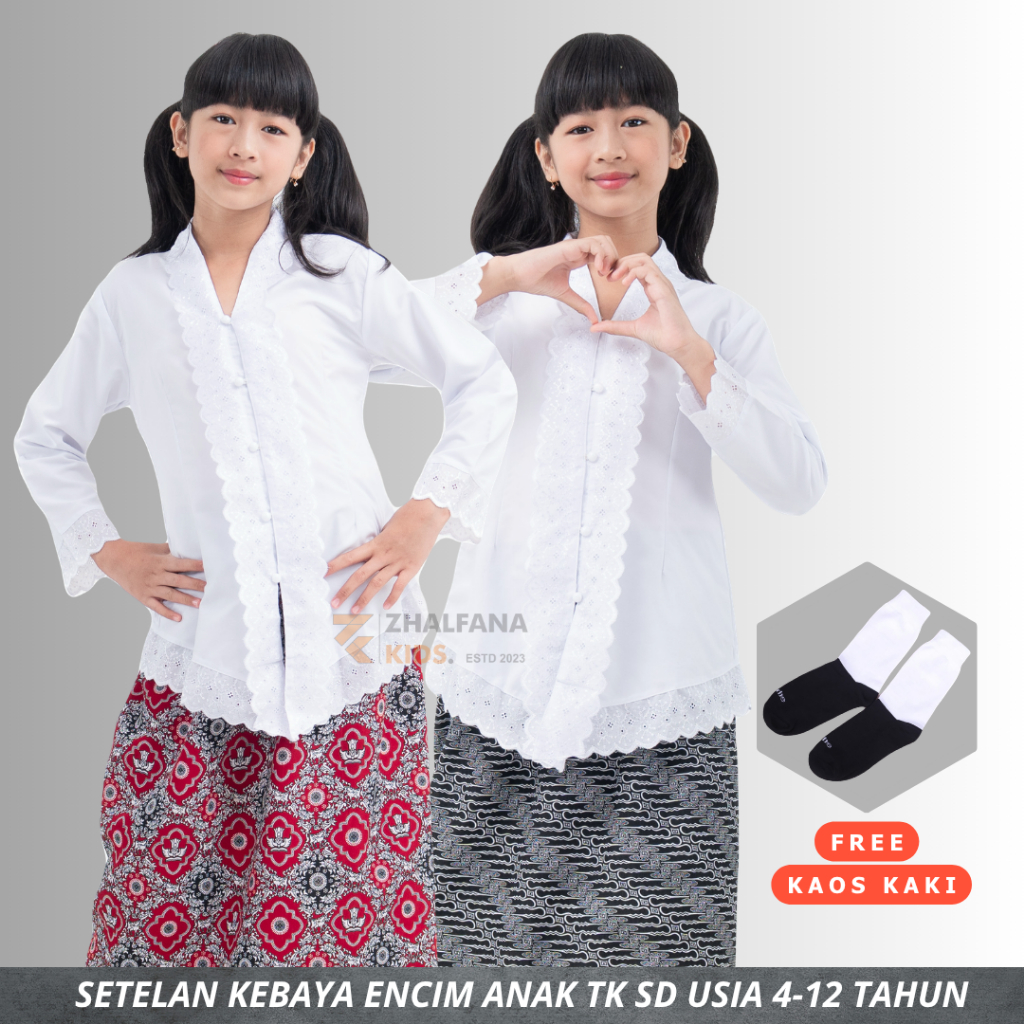 Setelan Kebaya Encim Anak Usia 4 - 12 Tahun Kebaya Anak Sekolah TK SD Baju Adat Tradisional sunda