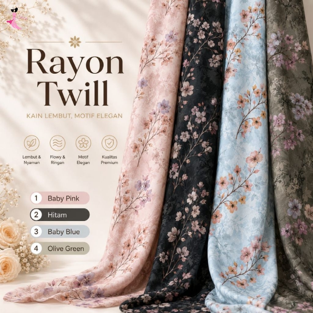 [CRIK] Rayon twill motif / rayon twill print premium / rayon twill kembang / rayon twill motif bunga