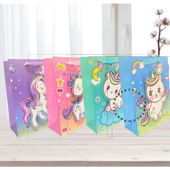 SUNWAYSTORE - Paper Bag Ulang Tahun Unicorn Glitter / Goodie Bag Souvenir / Tas Kado Snack Souvenir 