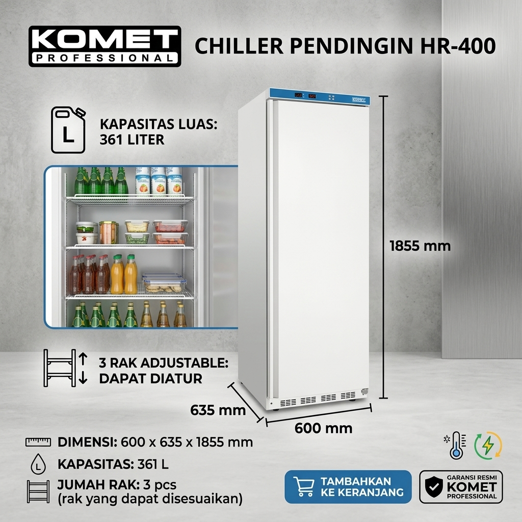KOMET Upright Chiller HR-400 Kulkas 1 Pintu kapasitas 361 liter