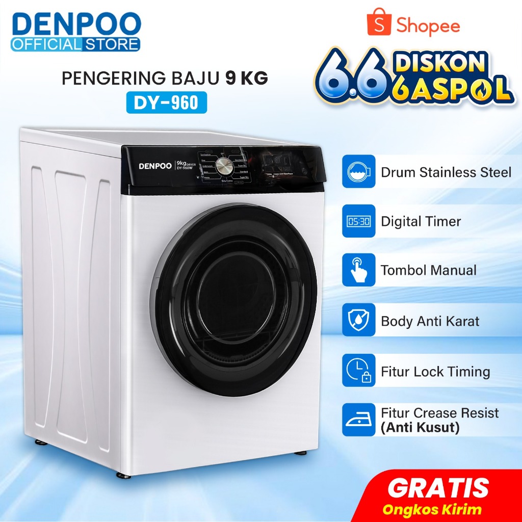 Denpoo Mesin Pengering Pakaian Laundry Mesin Dryer DY 960
