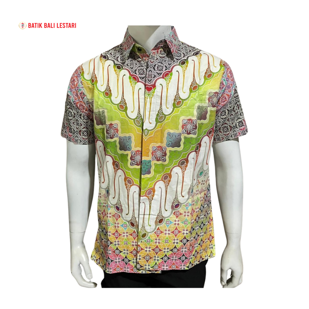 Batik Bali Lestari Kemeja Pria Digital Katun Hijau ( DGL00 )