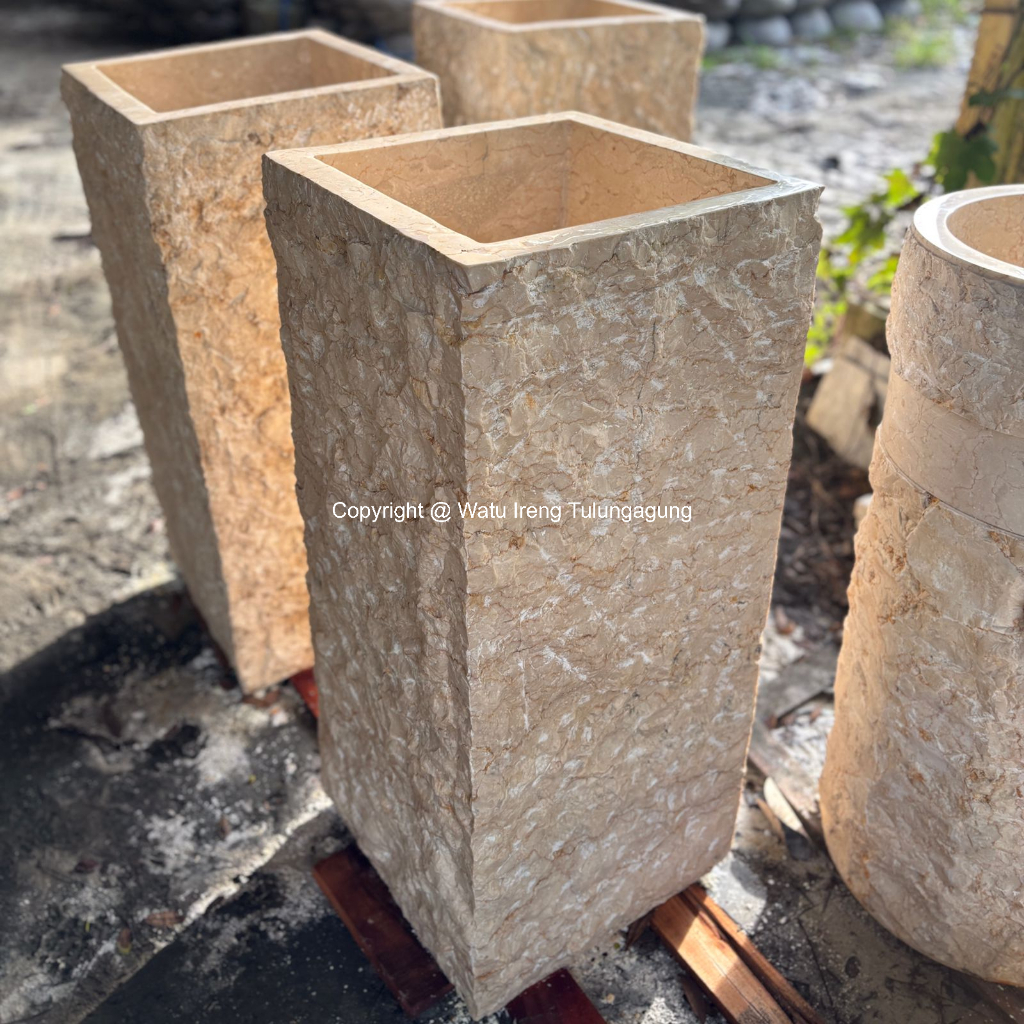 Wastafel Pedestal Marmer Cream Natural | Pedestal Marble Square Rough