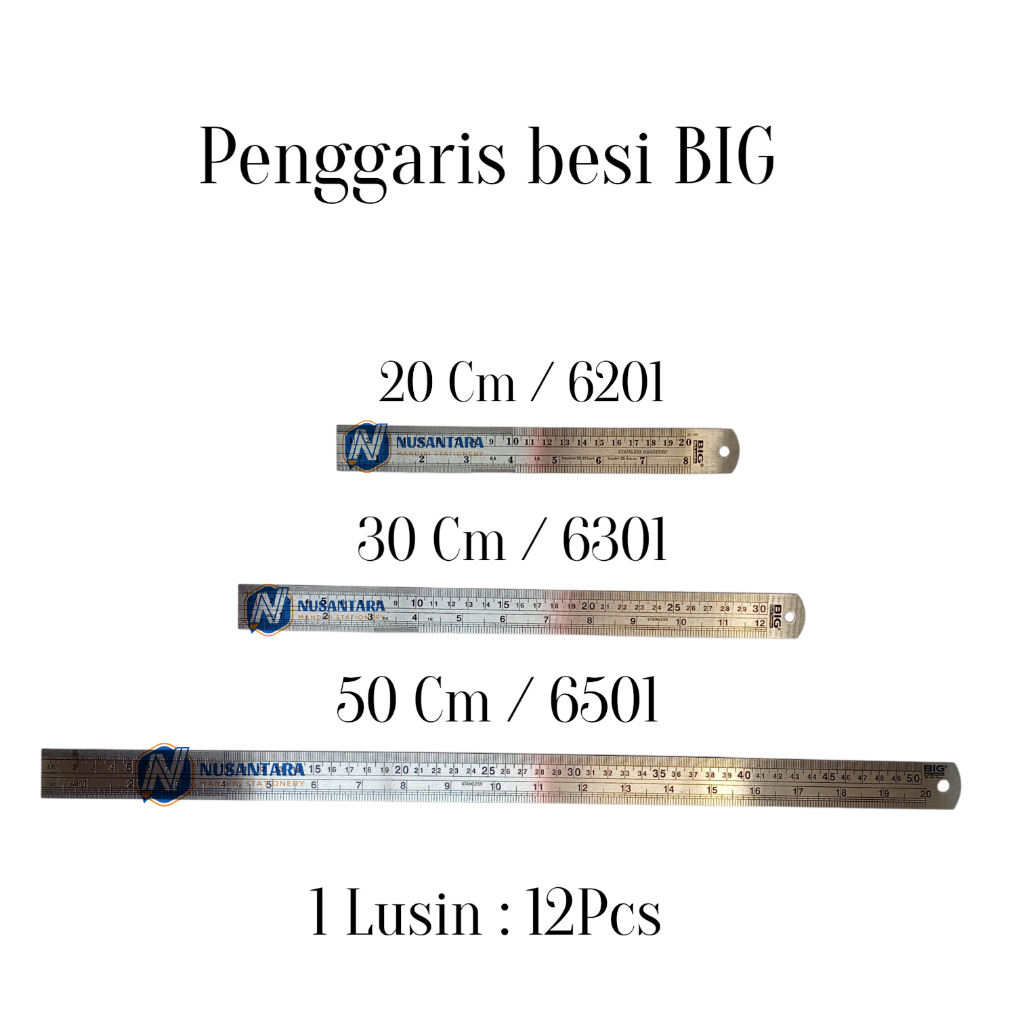 BIG Penggaris / Mistar Besi  20cm / 30cm / 50cm Stainless steel ruler tebal dan kokoh.