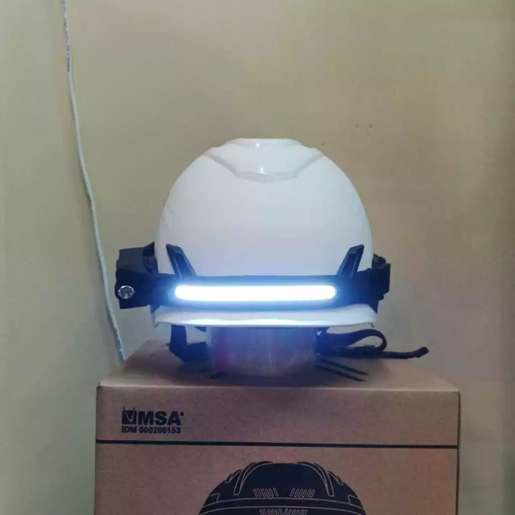 Helm Safety MSA V-Gard H1 Trivent Lokal Putih + Fastrack Plus + Headlamp Senter Safety