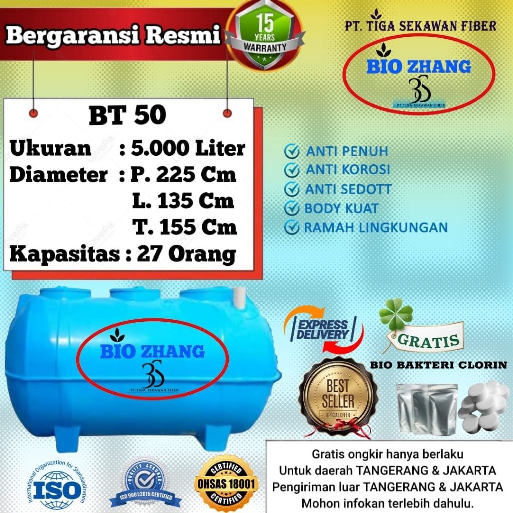 Septictank Bio Zhang 5000 Liter Harga Pabrik Anti Penuh Septic Tank BIOTECH Sepiteng biotank  sepite