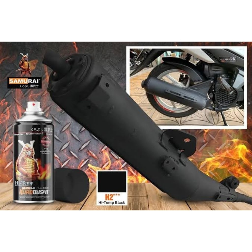 Pilok Cat Knalpot Hitam Hitemp Tahan Panas Samurai Paint Cat Semprot Knalpot Motor Mobil 300ml