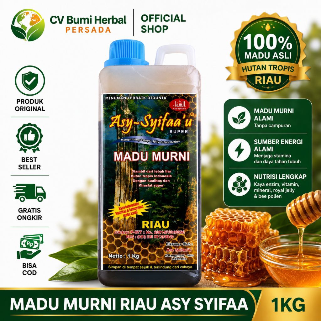Madu Hutan Asli Murni Riau Asy syifaa 1kg Madu Murni 100% BPOM Original