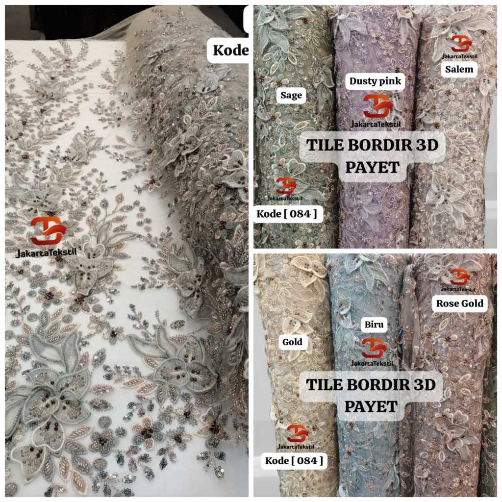 [ 084 ] KAIN KEBAYA TILE BORDIR 3D PREMIUM PAYET
