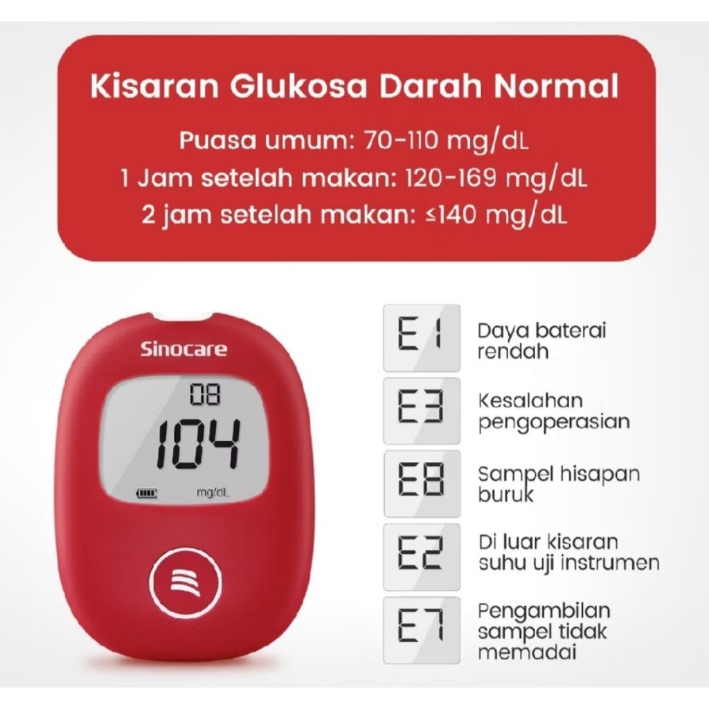 Alat Cek Gula Darah / Alat Cek Gula Darah Lengkap / Alat Cek Gula Darah Sinocare / Glucometer Sinoca