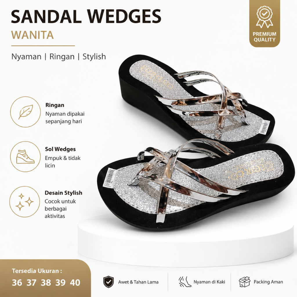 Elzea - Sandal Wedges Wanita Model Muka Kerancang - Sandal Wanita Wedges Cewek