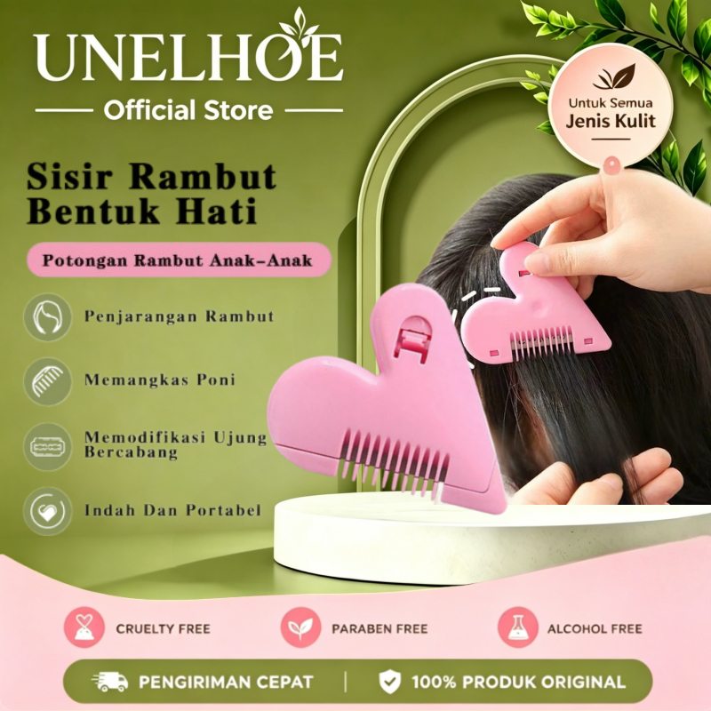 UNELHOE Alat Potongan Rambut Anak Love Pink Lucu Kecil Ringan Portable Hair Cutter 2in1 Sisir Potong