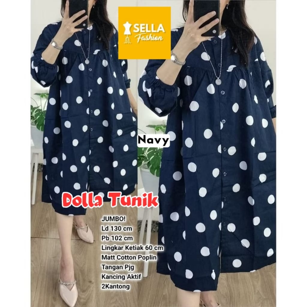 tunik wanita jumbo motif polkadot ld 130 ld 110 dolla dorah dolli busui bumil katun poplin kekinian 