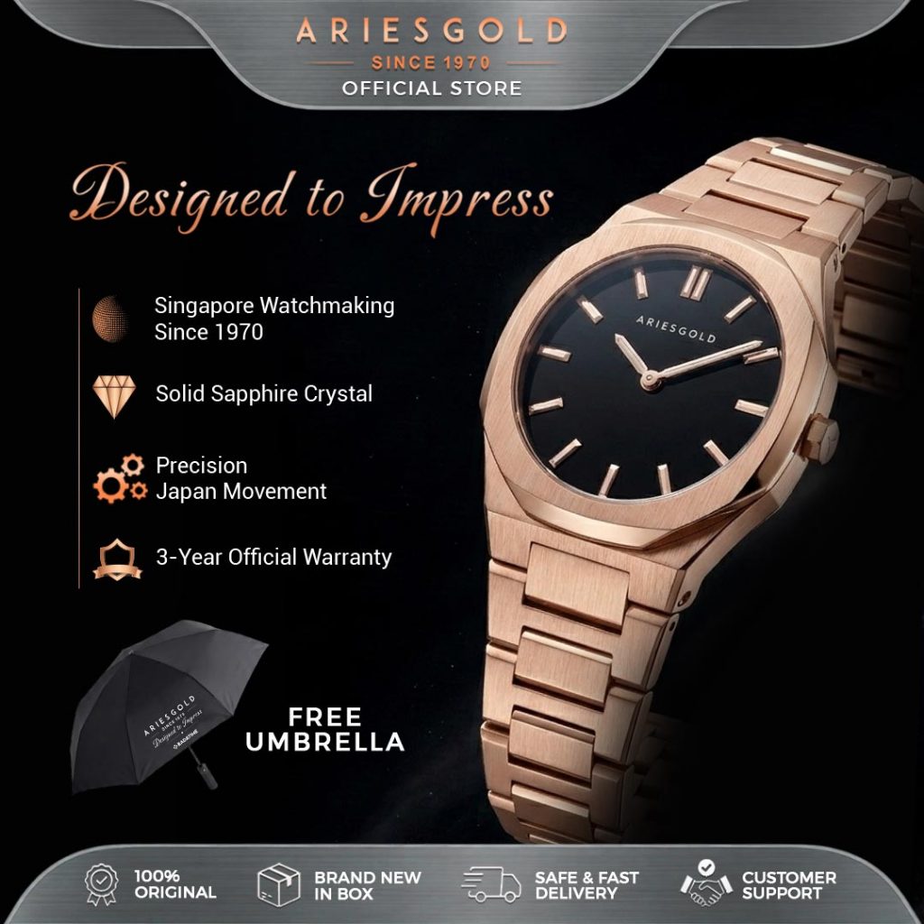 [TERLARIS + FREE POUCH & T-SHIRT] Jam Tangan Wanita Aries Gold Urban Prestige L-1032-RG-BKRG