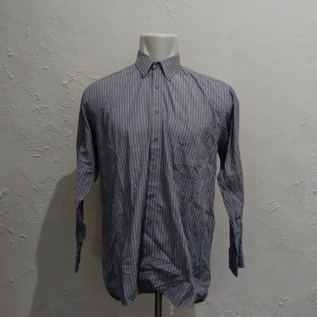 Kemeja Formal Pria Motif Garis-Garis Vertikal Biru Putih