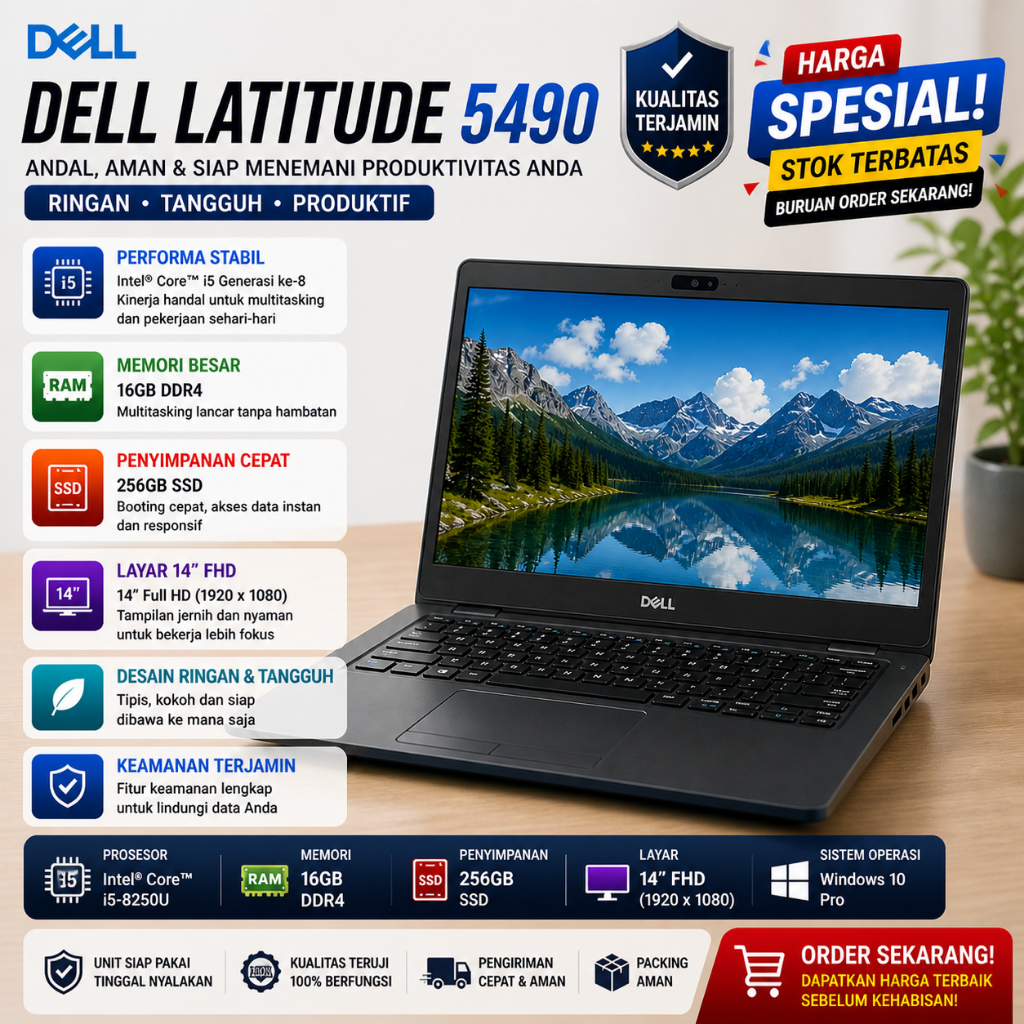 Laptop DELL E5480/E5490 Core i5/i7 Gen 7  - Layar 14 Inch Mulus dan Murah & Tas/Mouse laptop murah 1
