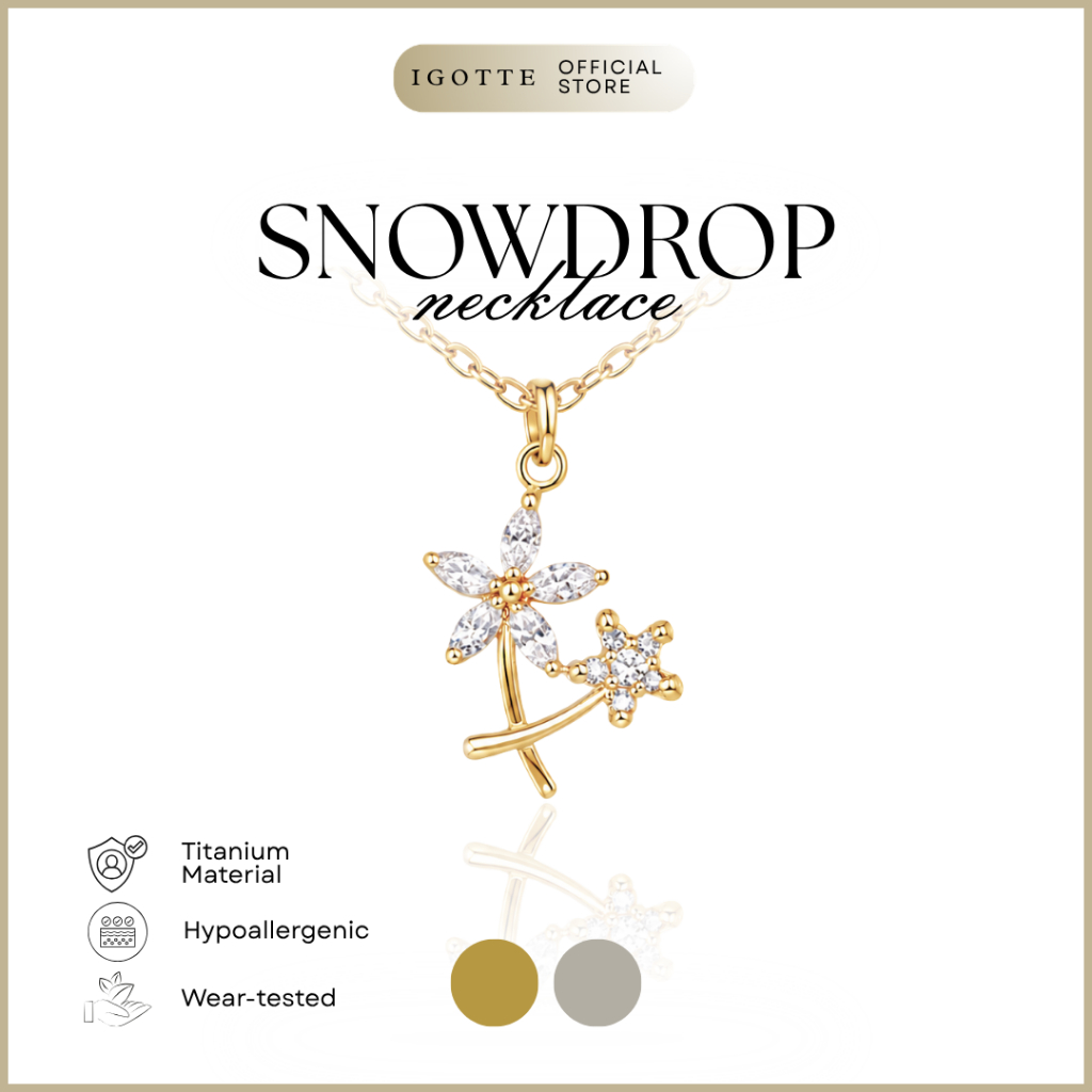 Snowdrop Necklace - Kalung Bunga - Titanium 18k Gold Plated Flower Snow Drop