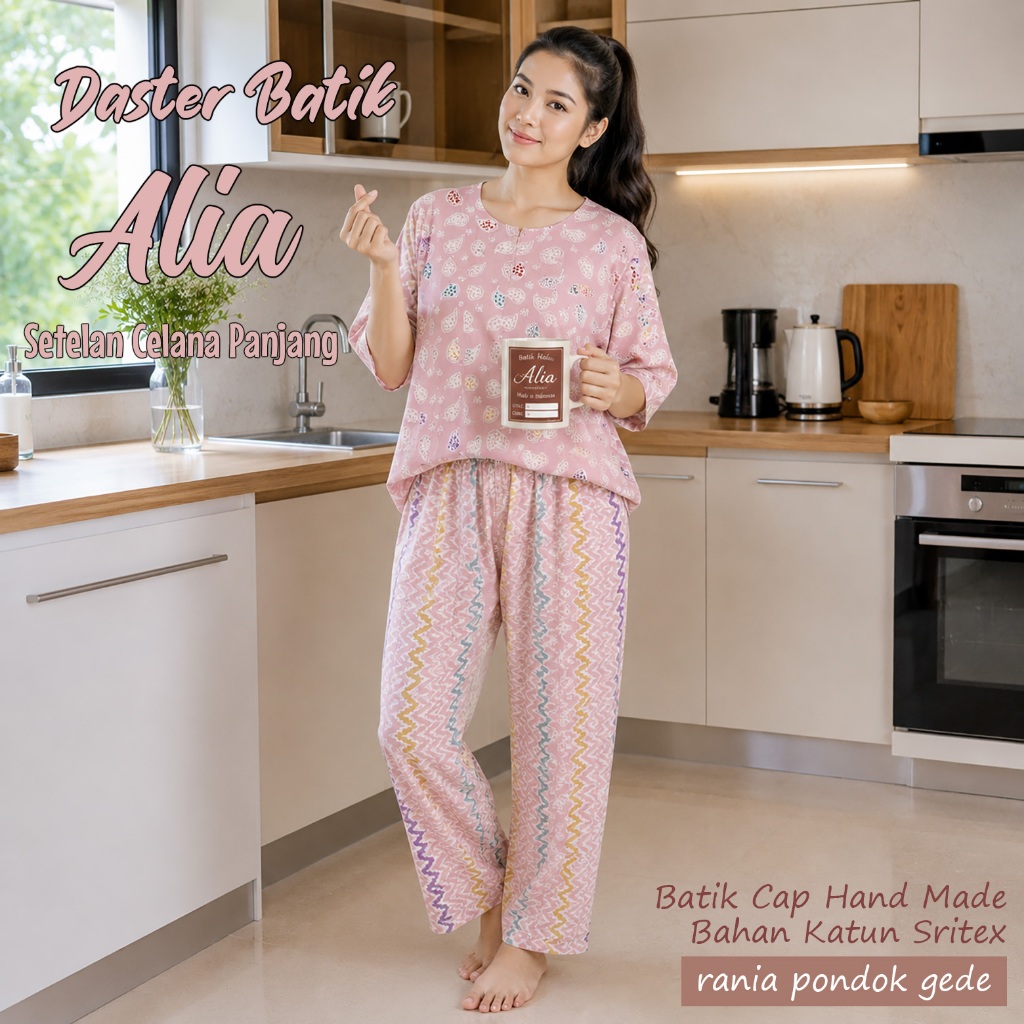 Baju tidur piyama Batik Alia setelan celana panjang premium bahan Katun Sritex