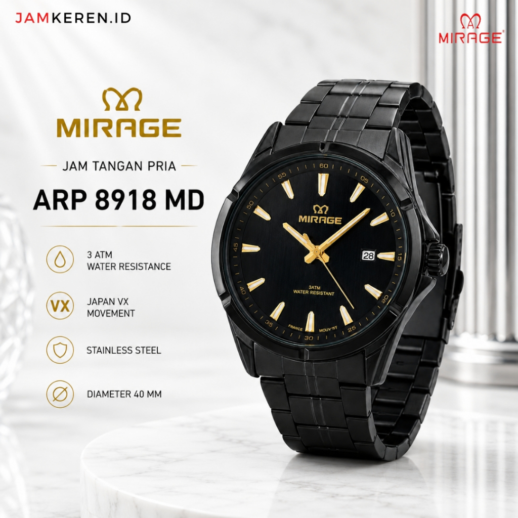 Jam Tangan Pria | Mirage | Jam Tangan Mirage Pria ARP 8918 M Anti Air Original 100% Garansi Resmi