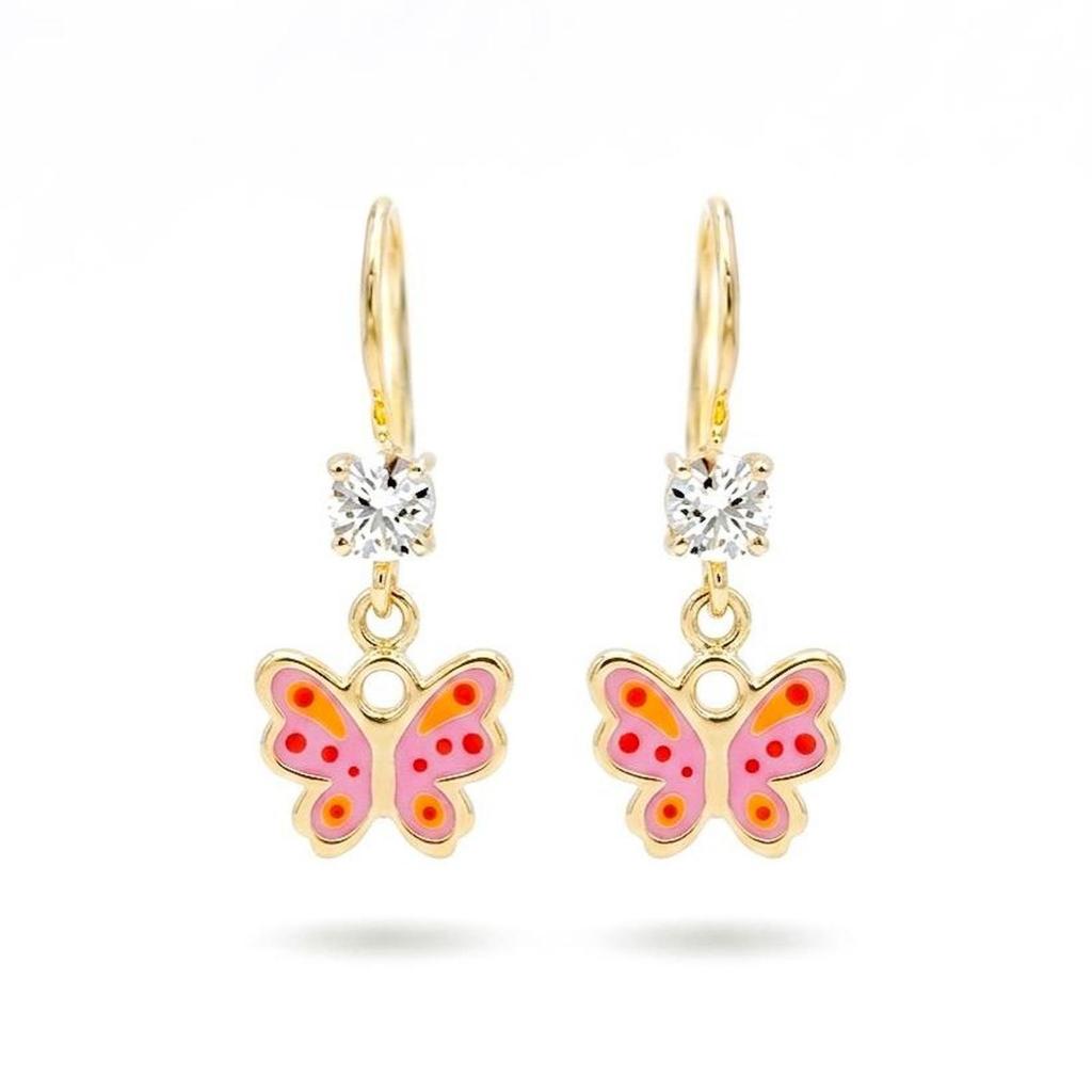 Anting Emas Anak Karakter Kupu-Kupu / Butterfly Pink Yellow Kombinasi 8K/375 Terbaru Termurah Asli
