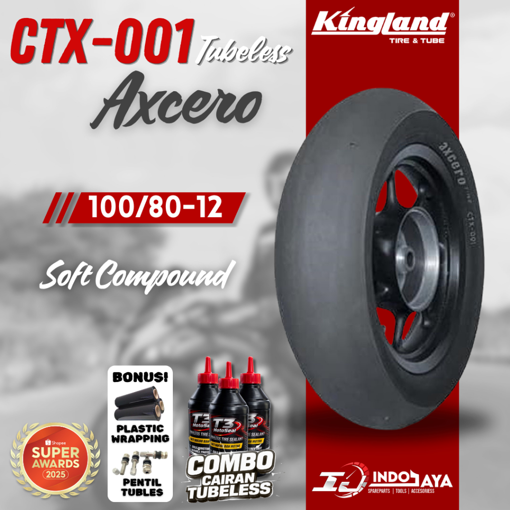 [FREE PENTIL] BAN TUBELESS SOFT COMPOUND AXCERO RING 12 CTX001 SLICK ( 100/80-12 ) BAN BALAP RACING 