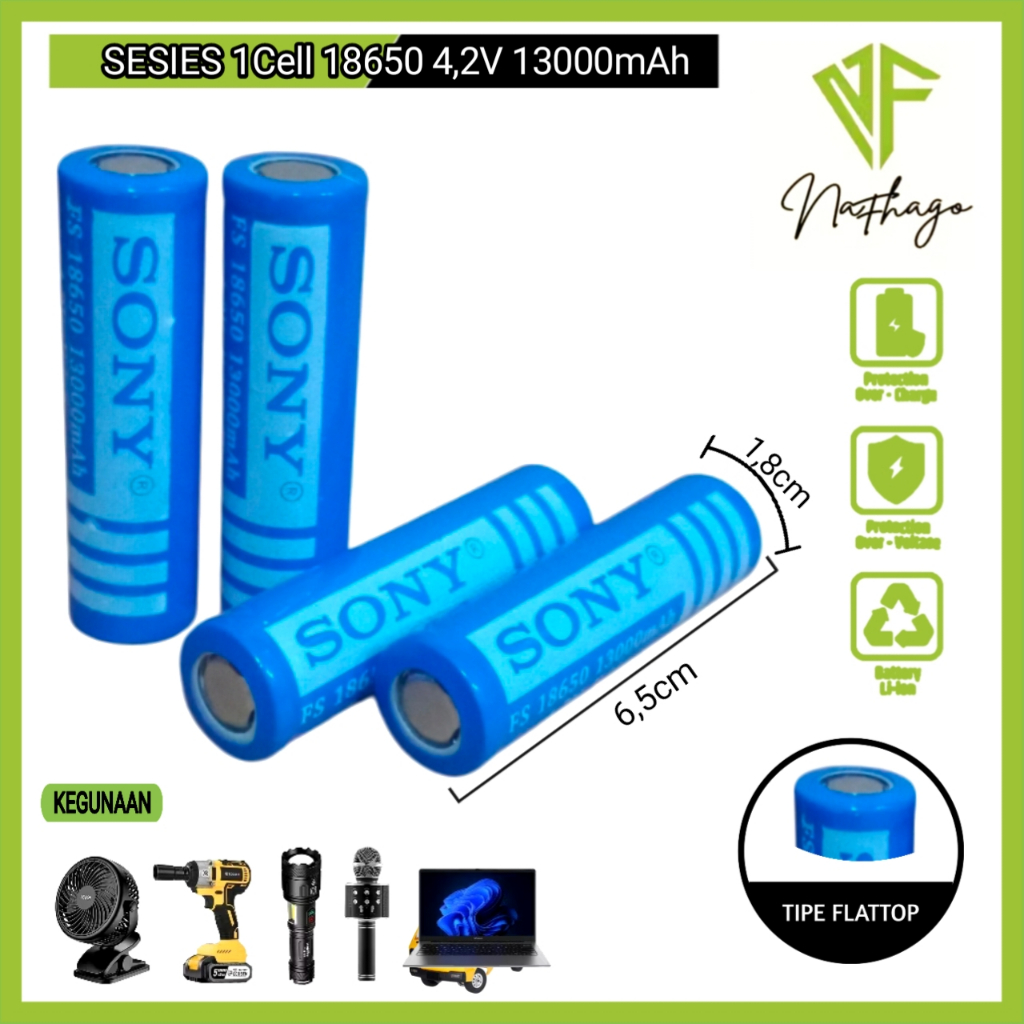 Baterai Charger/ Baterai Cas Baterai Tipe Li-ion FS 18650 4.2Volt 13000mAh Isi 4 pcs