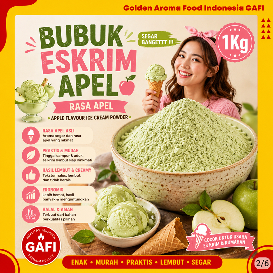 Bubuk Eskrim Apel 1 Kg Murah Meriah Terdekat Kiloan Magic Ice Cream Premix Instant / Bubuk Bahan Es 
