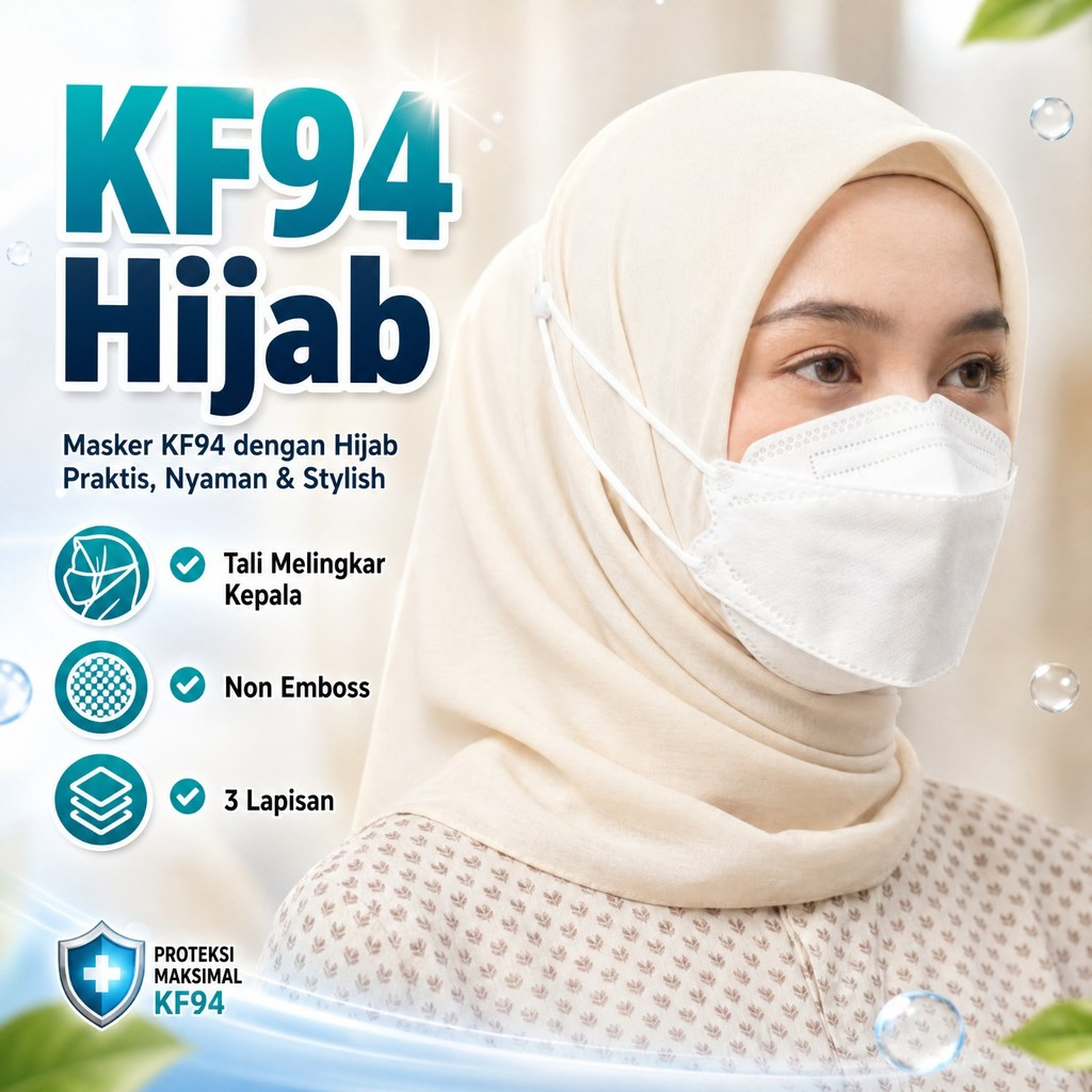 Masker KF94 Hijab | Masker Hijab | KF94 Hijab | Tali melingkar kepala