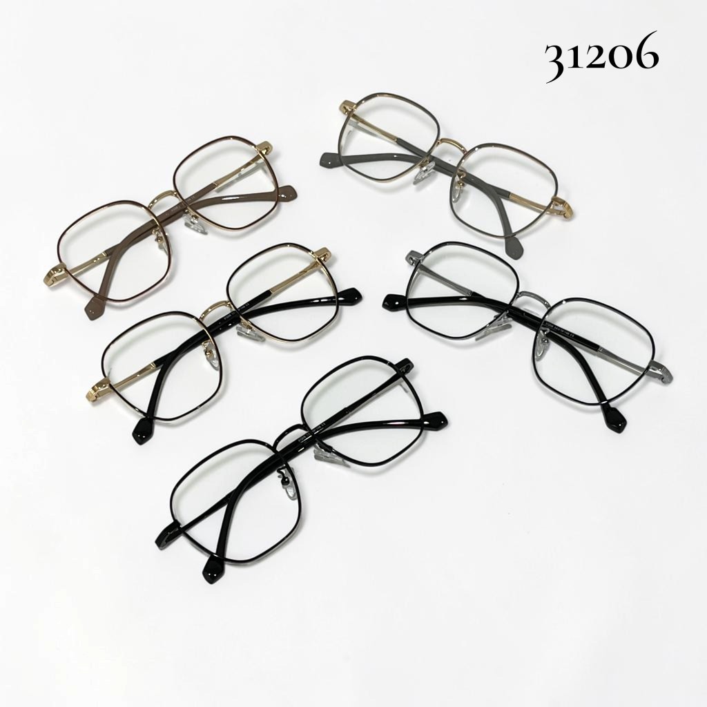 KACAMATA METAL BESI RINGAN TIPIS KOKOH KOTAK OVERSIZED ANTI RADIASI PHOTOCHROMIC BLUERAY PEREMPUAN L