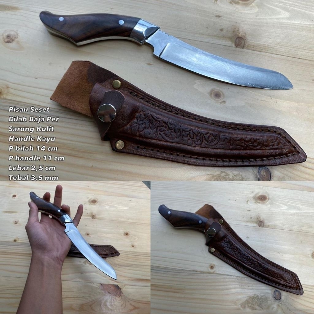 pisau skiner full tang baja per sepuh,sarung kulit