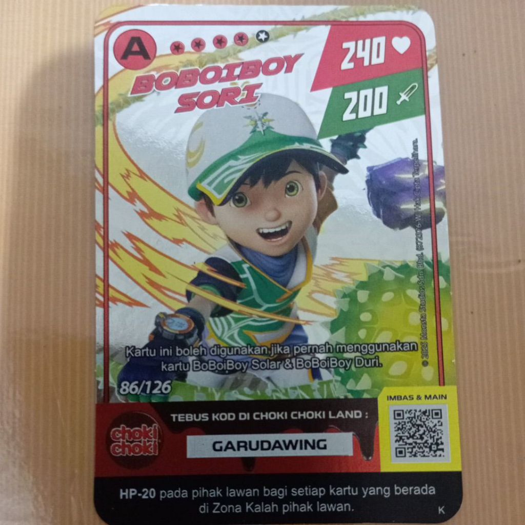 1 Kartu Hologram Boboiboy Galaxy Choki Choki, Boboiboy Sori