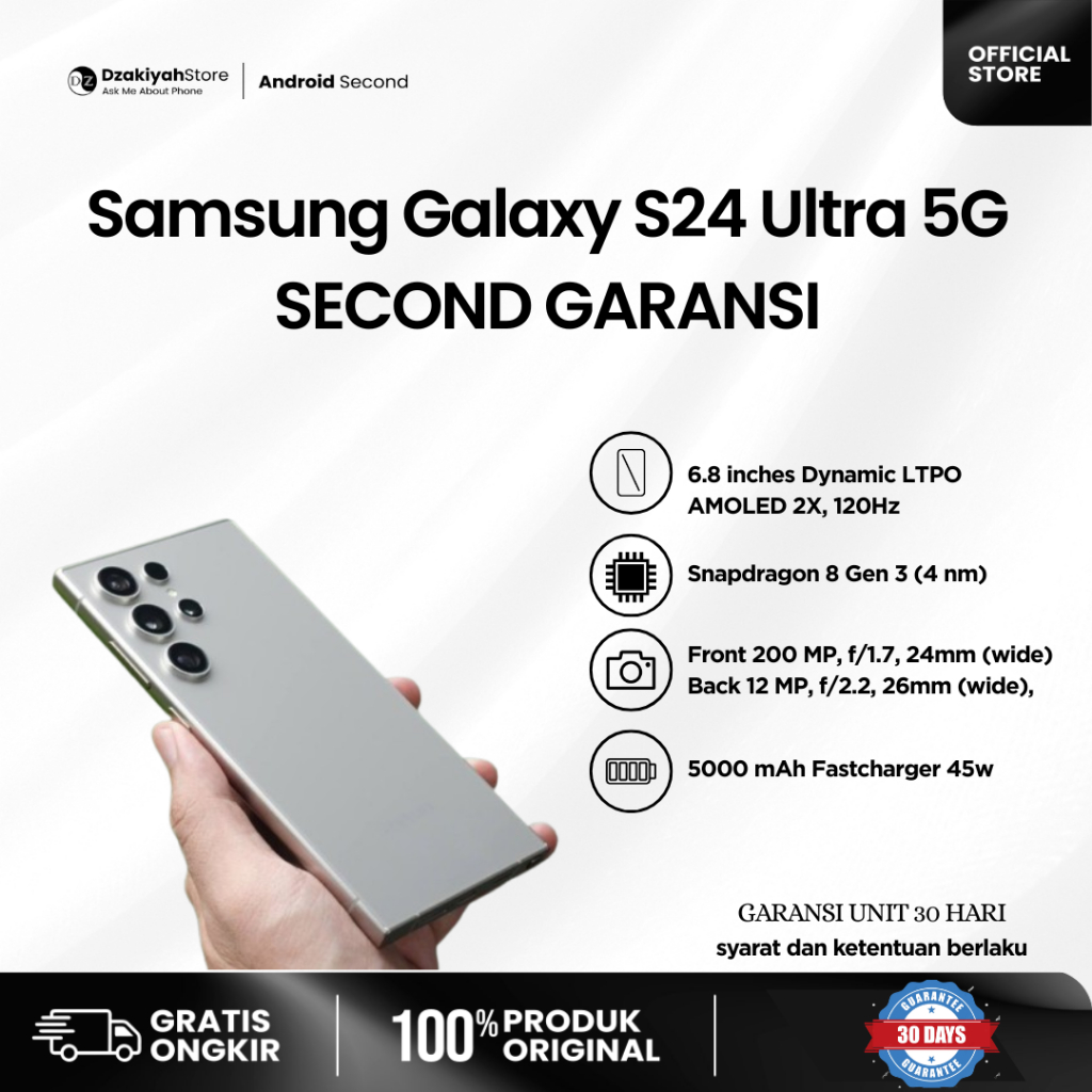 Samsung Galaxy S24 Ultra [12/256GB & 12/512GB] - AI Cerdas, Kamera 200MP, Baterai 5000mAh SECOND GOO