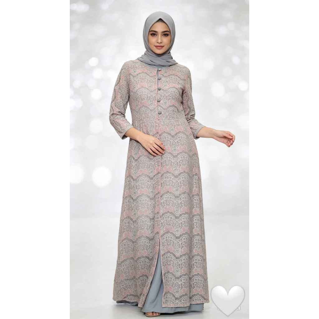GAMIS PESTA DEWASA REMAJA ABU PEACH BROKAT PREMIUM LD 92 PB 130 BARU PREMIUM