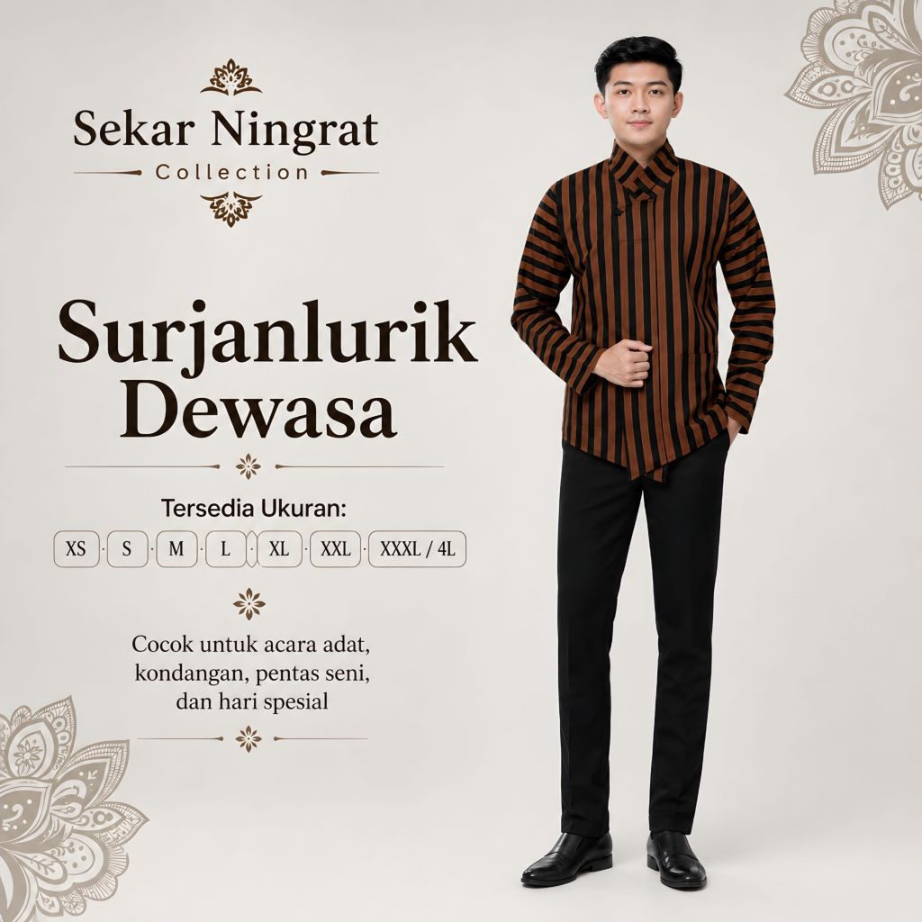 Baju Lurik Adat Jawa Atasan Baju Surjan Lurik Pria Modern Dewasa Atasan Surjan Lurik Coklat