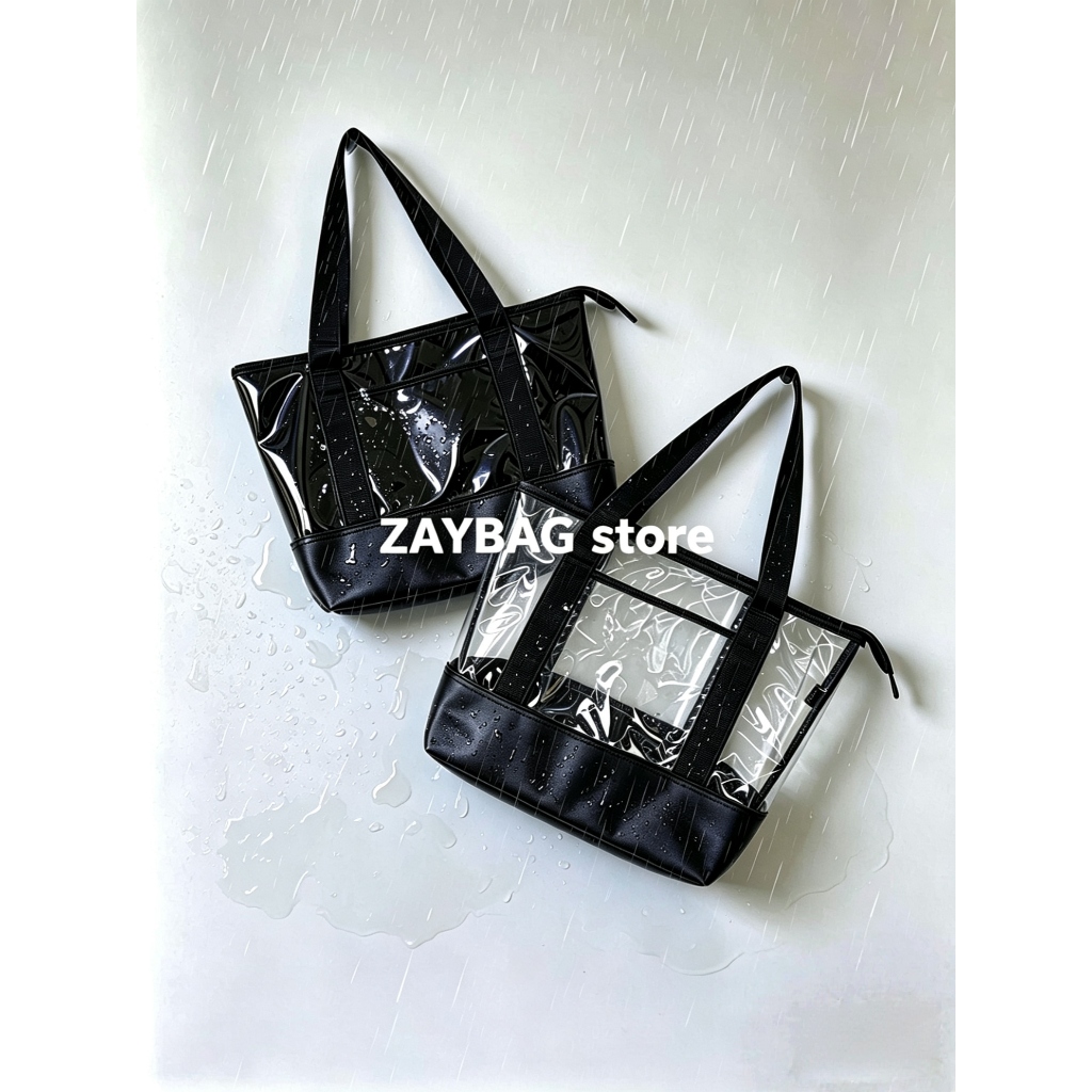 Totebag Transparan Tas Mika Transparan PVC Resleting Tas wanita besar