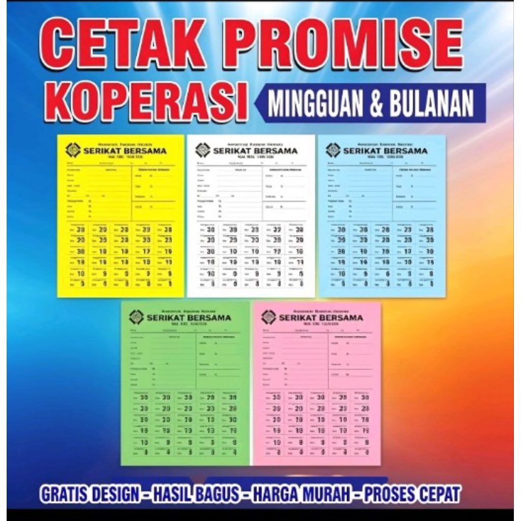 KARTU KOPERASI / PROMISE KOPERASI HARIAN DAN MINGGUAN 1 RIM (500LEMBAR)
