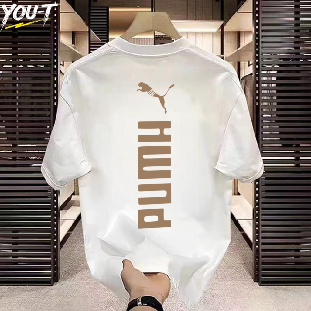 YOU‑T Baju Kaos Distro Pria T‑shirt Kaos Oversize Motif Logo Puma Minimalist Style Kaos Lengan Pende