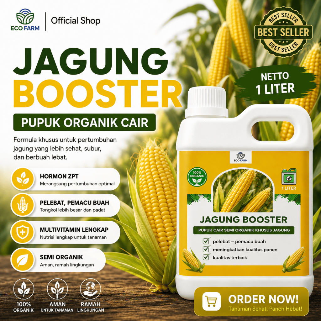 ECOFARM - BOOSTER JAGUNG 1 Liter - Pupuk organik Cair dan ZPT Khusus tanaman JAGUNG & Pelebat jagung