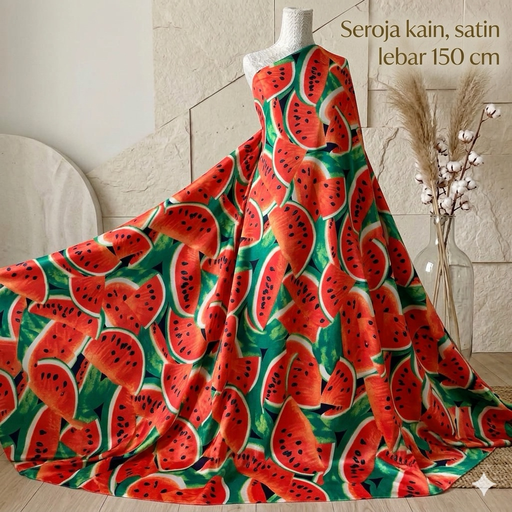 Kain Satin Silk Motif Semangka - Lebar Kain 150cm Aj